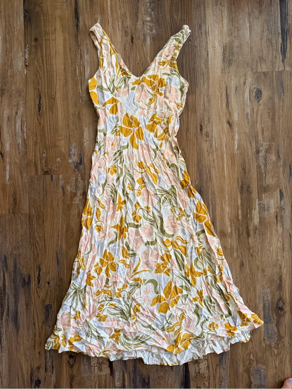 Sleeveless Floral Maxi Dress in Yellow, Peach & Cream
